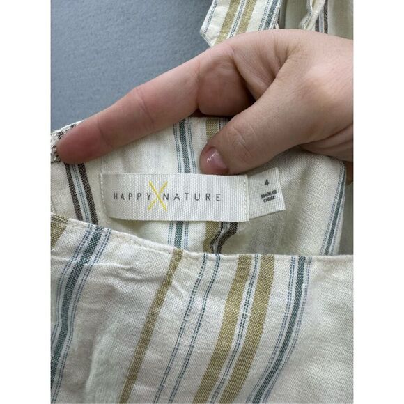 Happy X Nature Womens Cream Striped Linen Cutout Tide Halter Maxi Dress Size 4 - Picture 8 of 12